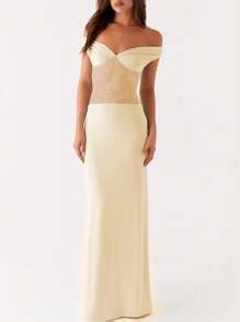 Women Lace Waist Bodycon Maxi Dress Summer Clothes Mesh See Through Off ...