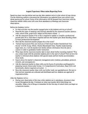 Fillable Online August Experience Observation Reporting Form Fax Email ...