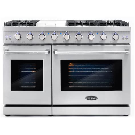 48 in. Slide-In Freestanding Double Oven Gas Range with 6 Italian ...