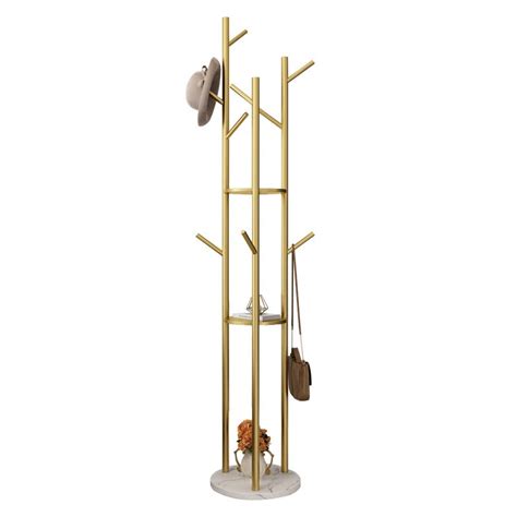 Buy Gold Coat Rack Freestanding, Metal Coat Tree Racks Stand with 3 ...
