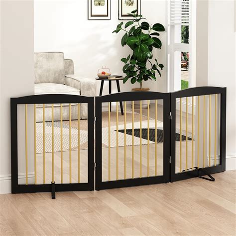 PUPETPO Freestanding Pet Gate for Dogs, Foldable Wooden Dog Gate for ...