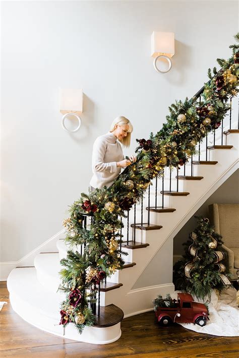 Double the Christmas Garland on a Staircase Banister! | BlueGrayGal