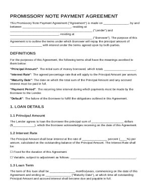 Promissory Note Payment Agreement Template - Blank Fillable Template ...