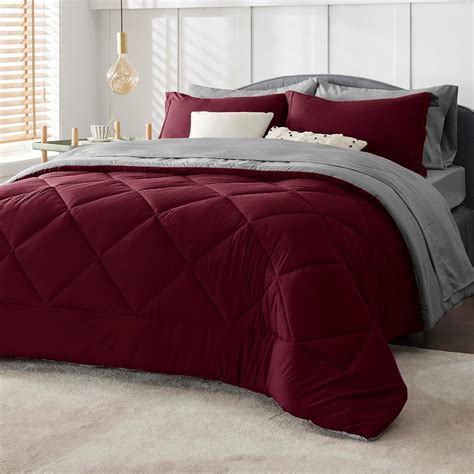 Amazon.com: Bedsure Burgundy California King Size Comforter Set - 7 ...