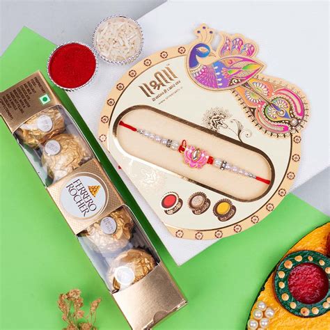 Send Lotus Rakhi with 4 Pieces Ferrero Rocher Online | Rakhibazaar.com