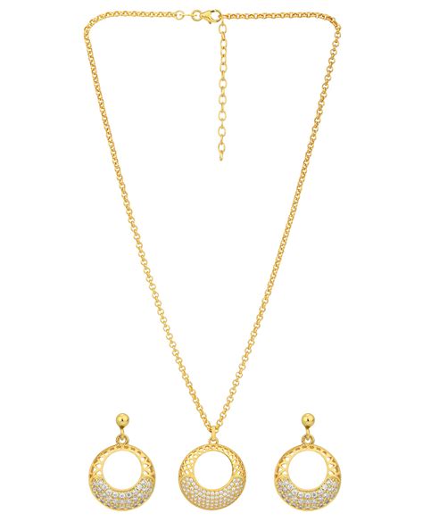 18kt Gold Plated with CZ Filigree Circular Necklace and Earring set fo ...