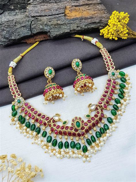 Buy gold plated CZ Short necklace set online by Griiham