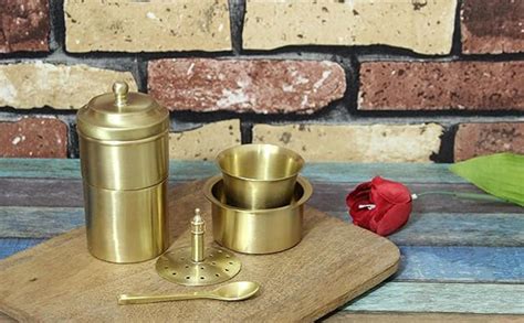 PURI - Brass/Pital South Indian Coffee Filter with DABARA Set and 1 ...
