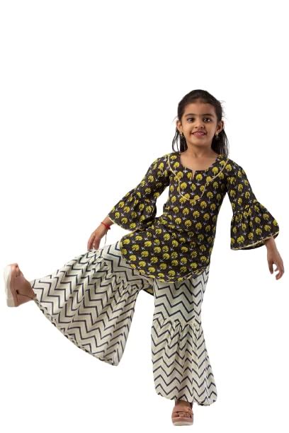 Buy FlyFinns Kids Girl Cotton Gota Lace Work Kurta Sharara Set at Amazon.in