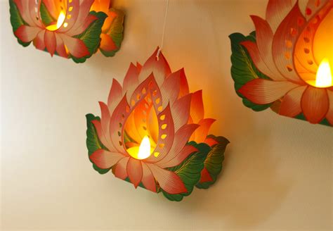 Set of 12 Hanging Lotus Diyas with Electric Tea Lights – Sky Goodies