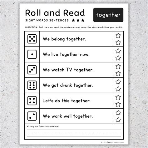 3rd Grade Sight Words: Roll & Read Sight Words, Fluency Sentences, [SET ...