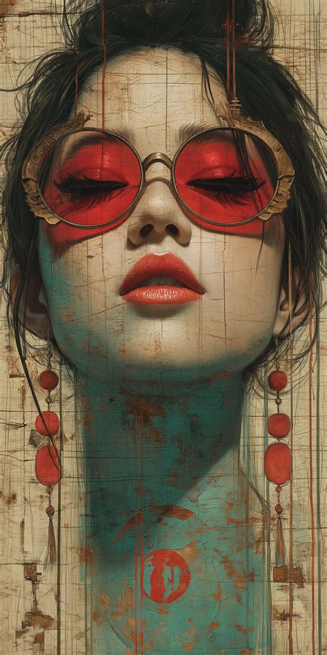 Digital Art Print: Cool & Modern Asian Geisha With Red-lensed Glasses ...
