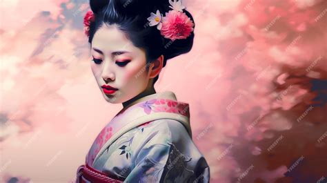 Premium AI Image | Portrait painting of a Japanese model in kimono for ...