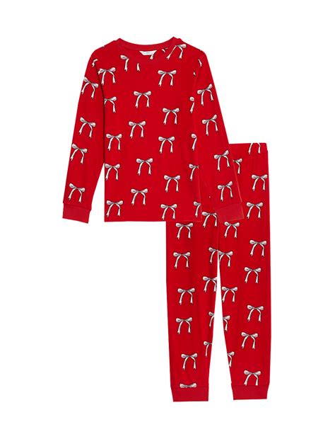 Buy Christmas Fleece Bow Pyjamas (1-16 Yrs) at Marks & Spencer