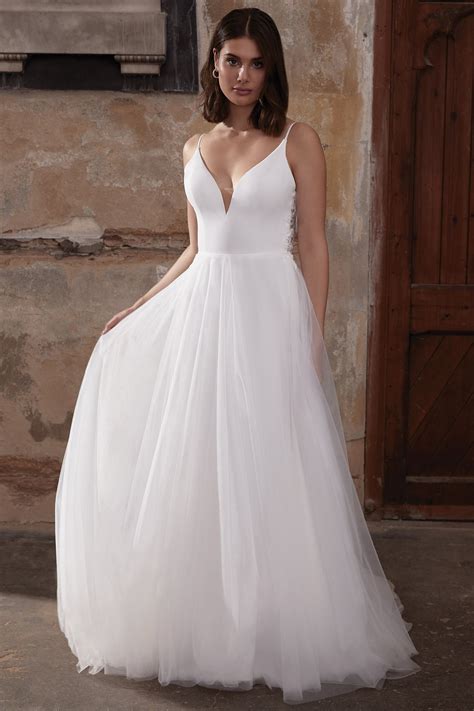 Austin: Clean A-Line Wedding Dress with Crepe Bodice Soft Tulle Skirt | Adore by Justin Alexander