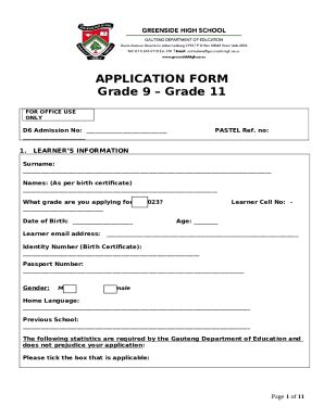 GREENSIDE HIGH SCHOOL Doc Template | pdfFiller