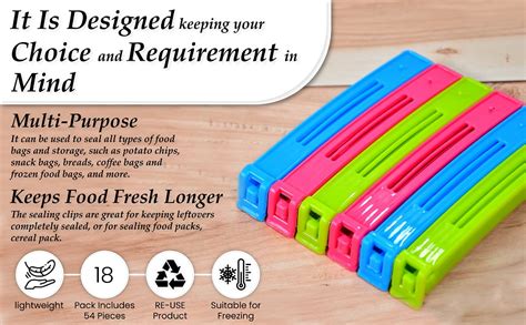 Oblivion Airtight Food Bag Clips 18 Pcs – Multicolor Snack Pouch Clip ...