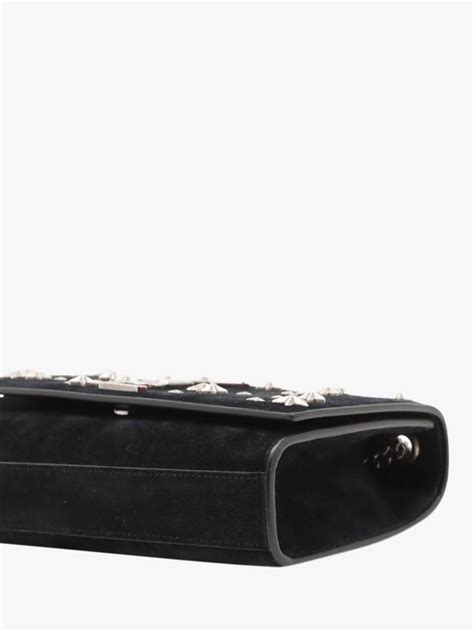Pre-loved SAINT LAURENT Paris Suede Star Studded Chain Shoulder Bag, Black