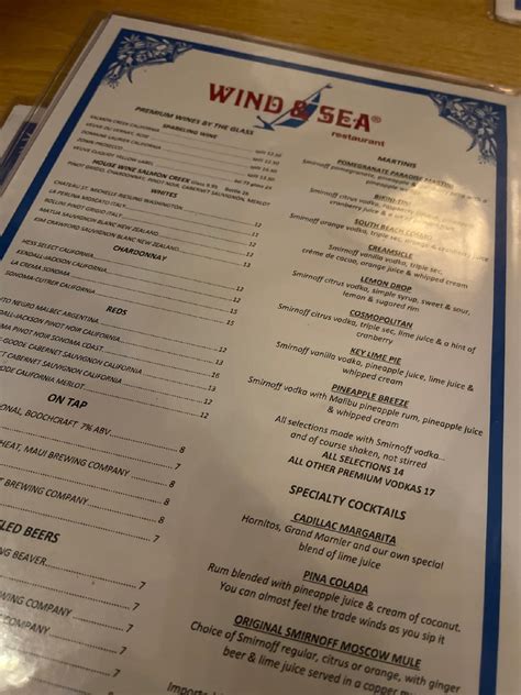 Menu at Wind & Sea Restaurant, Dana Point