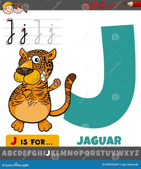 Letter J from Alphabet with Cartoon Jaguar Animal Character Stock ...