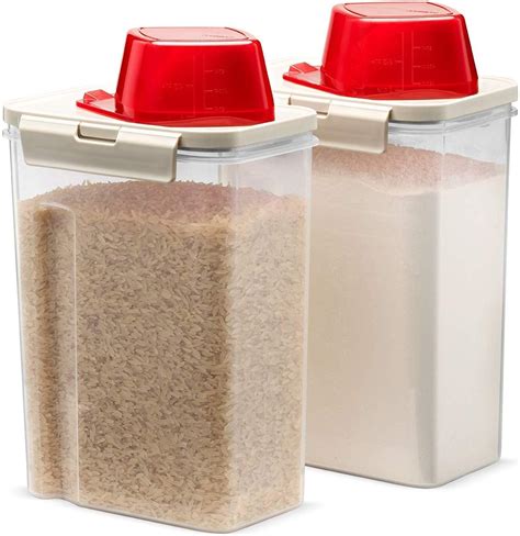 Komax Fresh Grain Set of 2 Rice Storage Containers | 2-Quart Dry Food Storage Dispenser ...