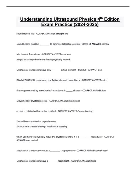 Understanding Ultrasound Physics 4 th Edition Exam Practice ...