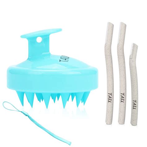 TAU Shampoo Brush and Dermaplaning Tool Set – Silicone Bristles Scalp ...