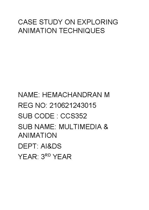 Case Study on Animation Techniques - CCS - Studocu