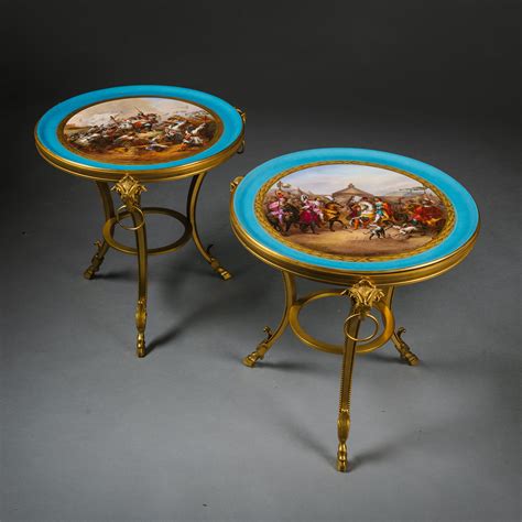 A Pair of Louis XVI Style Gilt-Bronze and Porcelain Low Side Tables For ...