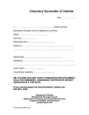 Voluntary Surrender Of Vehicle Form - Fill and Sign Printable Template ...
