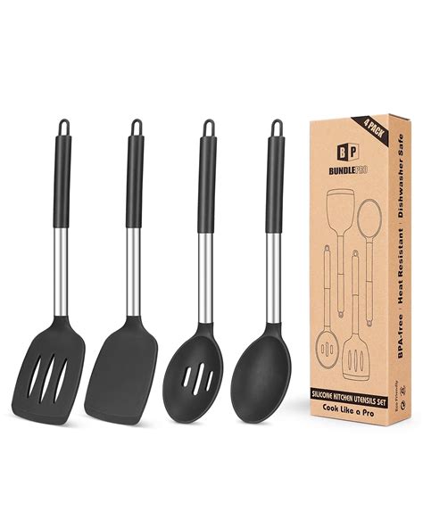 Buy Pack of 4 Silicone Cooking Utensils Set, Non Stick Large Solid ...