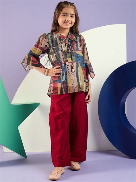 Girls Abstract Print Palazoo with Top 18679 | Peppermint
