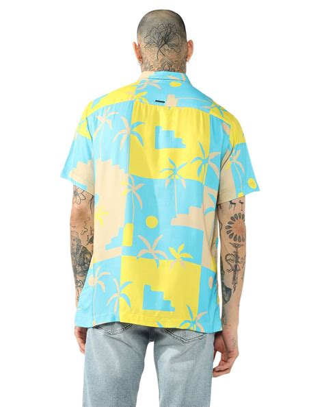 Men's Tropical Print Cuban Collar Shirt