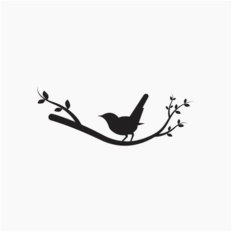 Birds on branch, vector. Two birds silhouettes on two branches looking ...