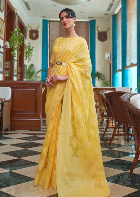 Lucknowi Chikankari Yellow Cotton Saree – Sunasa