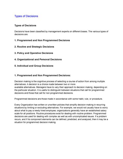 Types of Decisions - Types of Decisions Types of Decisions Decisions ...
