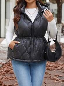 SHEIN Frenchy Chaqueta con capucha cinturada talla grande para mujer ...