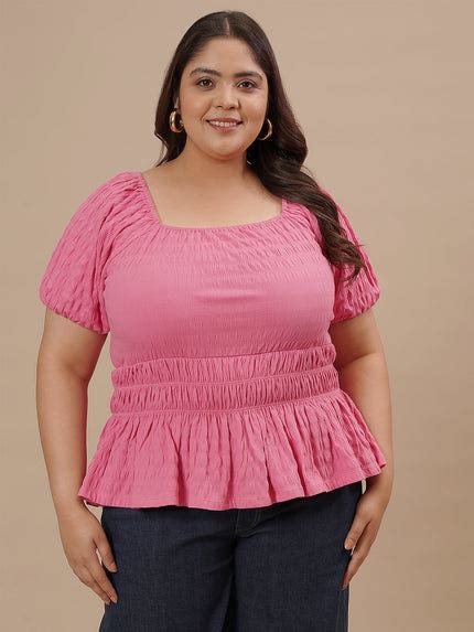 Women Pink Plus Size Ruched Fitted Top