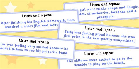 Listen and Repeat 14 Word Length Sentence Cards