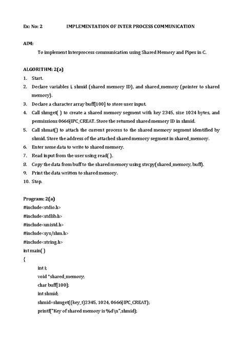 Ex 2 - Implementation of interprocess communication in OS - Studocu