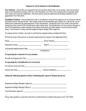Fillable Online hr tcu Request for Job Evaluation or Reclassification ...