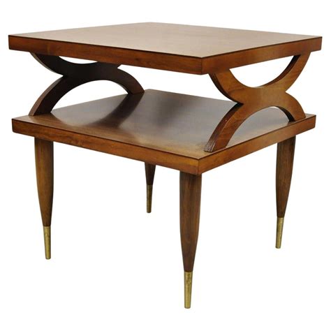 Mid Century Modern Walnut Base 2 Tier Laminate Square End Side Table at ...