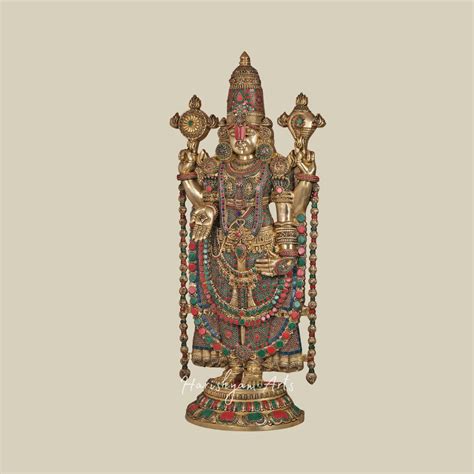 47" Large Brass Lord Venkateshwara Statue with Premium Inlay Work for