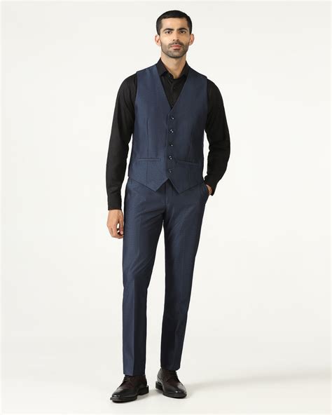 Buy Navy Three Piece Textured Suit From Jiver Collection