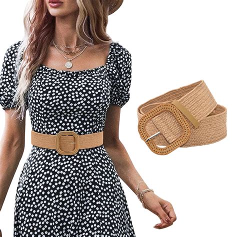 Mortilo Belt Women Belt Straw Woven Elastic Stretch Wide Waist Belts ...