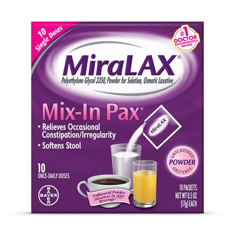 Amazon.com: MiraLAX Laxative Powder Packets 10.0 ea. (Quantity of 5 ...