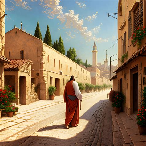 (((Jesus))) in the street of a small village on the Jerusalem, a ...
