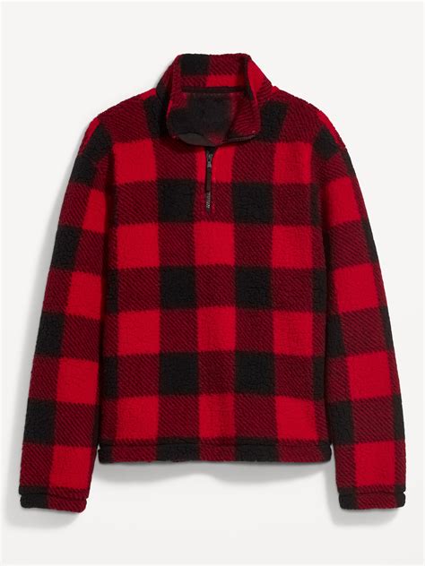 Oversized Plaid Sherpa Quarter-Zip Sweatshirt for Men | Old Navy