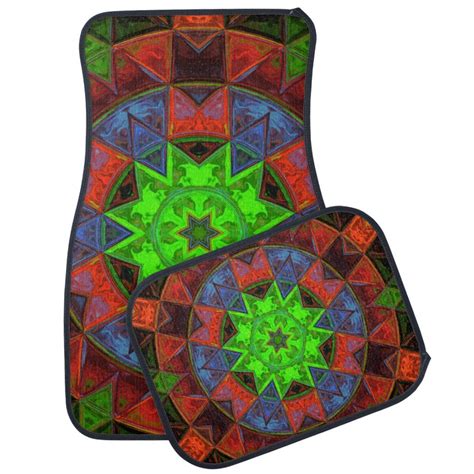 Mosaic Kaleidoscope Flower Green Red and Blue Car Floor Mat | Zazzle in ...
