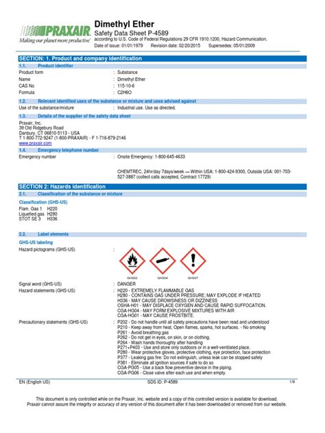 Dimethyl Ether C2H6O Safety Data Sheet SDS P4589 | Firefighting ...